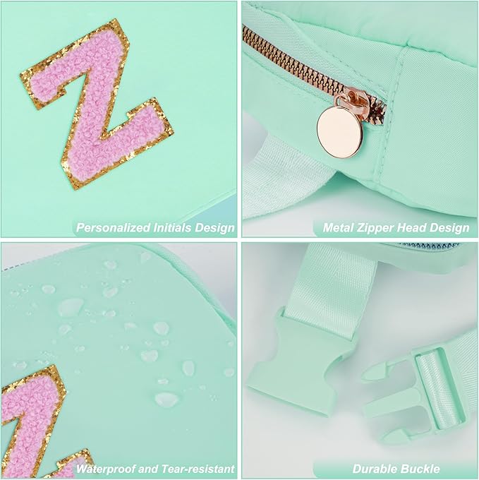 Uygafly Belt Bag Fanny Pack Crossbody Bags with Initials Letter Patch Cute Stuff Birthday Gifts for Teenager Girls Trendy Stuff for Teens | Z,Light Green