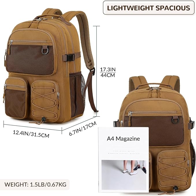 Lohol Water Resistant Backpack for School Travel College Travel, Large Bookbag with Mulitiple Pockets for Men and Women (Brown)