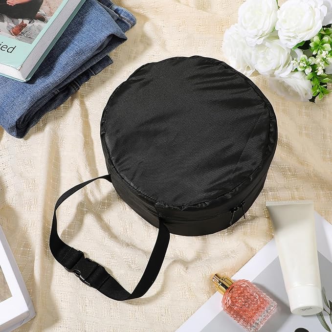 Neck Pillow Bag, Compresses Neck Pillow Case with Zipper, Quick Release Clasp Attaches to Luggage for Travel, Journey Airplane Train, Pillows Not Included, Black