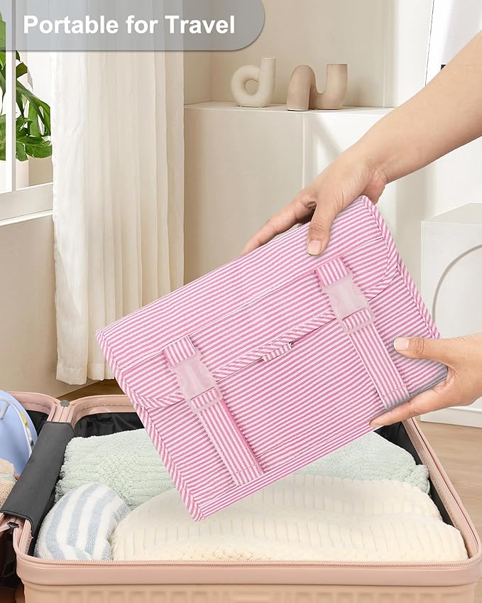 Relavel Hanging Toiletry Bag for Women, Large Makeup Travel Bag with Separate Compartments, Water Resistant Toiletries Bag for Travel Accessories, Portable Bathroom Bag for Trip Camping- Pink Strip