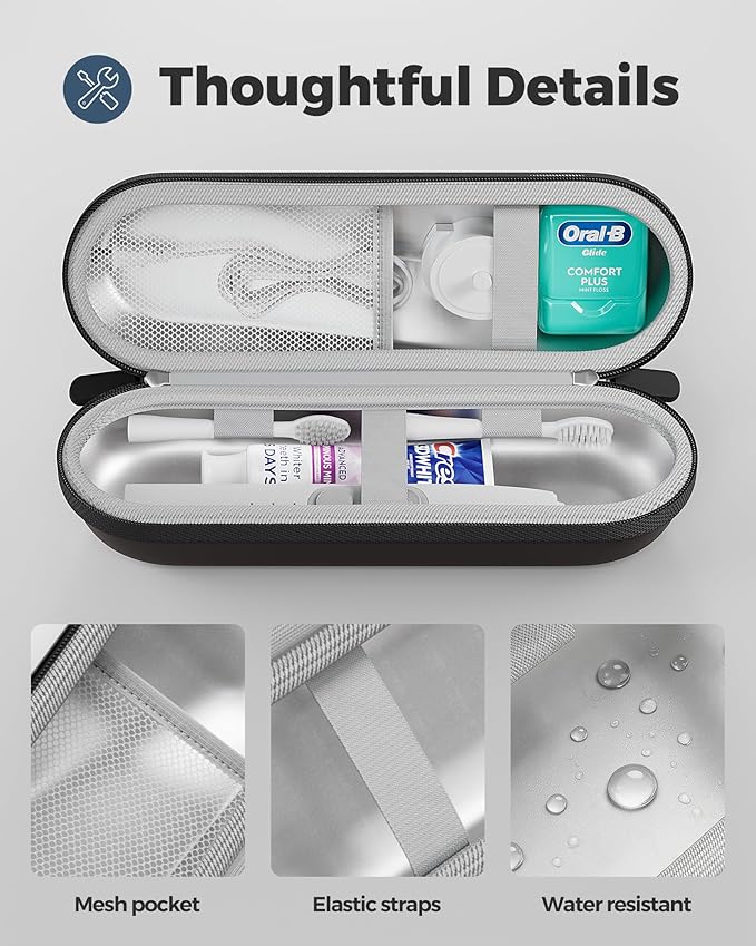 ProCase Electric Toothbrush Travel Case for Oral-B 1000/1500/5000/6000/7000/7500/9600 & iO 7/8/9/10, Philips Sonicare 1100/4100/5100/5300/6100, Water-Resistant Hard Case -L,Black