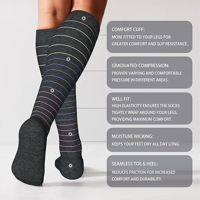 LEVSOX Cotton Compression Socks for Women&Men 20-30mmHg Knee High Cute Support Sock for Nurses Pregnancy Travel