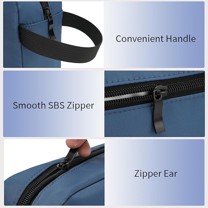 Travel Toiletry Bag, Small Cosmetic Bag, Hanging Water-Resistant Organizer for Men & Women, Ideal for Makeup, Shaving Kit, Gym Essentials & Travel Accessories (Navy Blue)