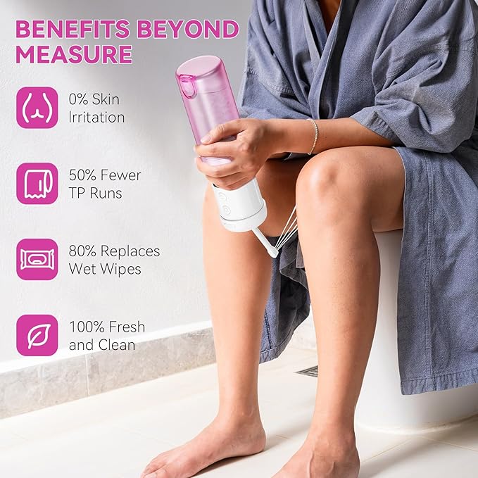 Portable Bidet - 250ml Tank Peri Bottle for Women with 5 Pressure Modes, 8 Replaceable Nozzles and 2000mAh Rechargeable Battery for Travel and Postpartum Use (Purple)