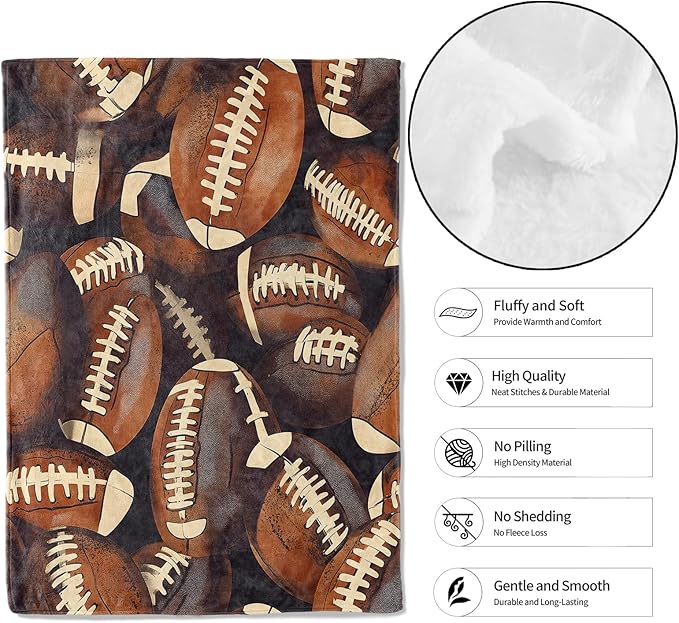 Football Throw Blanket,40x50in,Soft,Lightweight Flannel,Realistic Sport Balls Blankets - Gifts for Kids Women,Game Day Lovers,for Couch Office Travel,Home Living Room Cool Decor