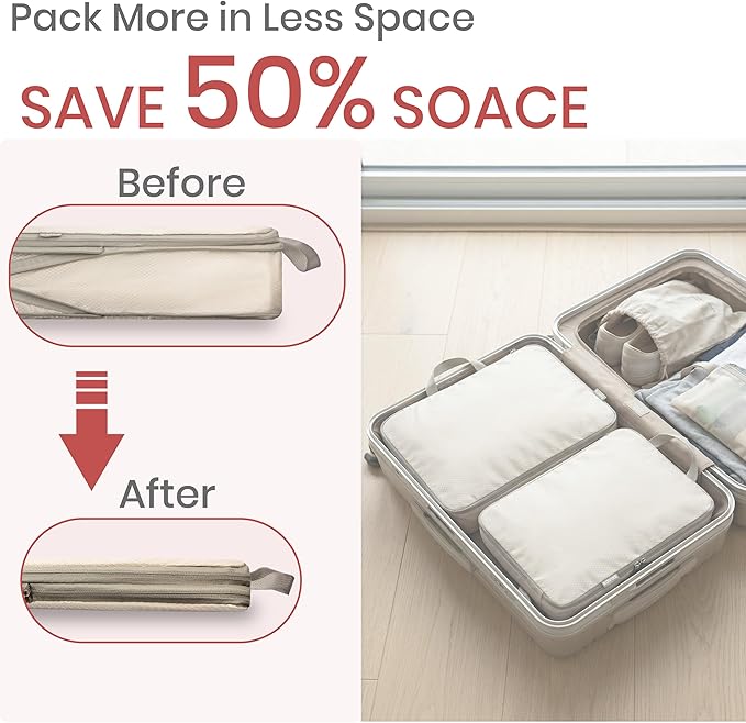 Compression Packing Cubes for Travel, Set of 4 Expandable Luggage Organizers with Shoe Bag, Lightweight Water-Resistant Suitcase Essentials for Carry-on & Checked Luggage, Grey