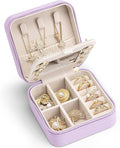 VLANDO Small Travel Jewelry Box Organizer - Girls Women Gift Rings Earrings Necklaces Jewelry Storage Display Case with Mirror Purple
