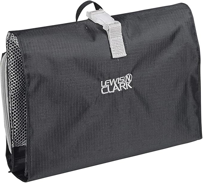 Lewis N. Clark Hanging Toiletry Bag for Travel Accessories, Shampoo, Cosmetics + Personal Items with Waterproof Compartment and Folding Design, Black
