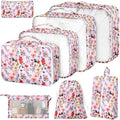 8 Set Packing Cubes for Suitcases, Packing Cube with Shoe, Cosmetics, Clothing, and Accessories Bags for Travel Luggage Organizer Women Men(Retro Flowers)