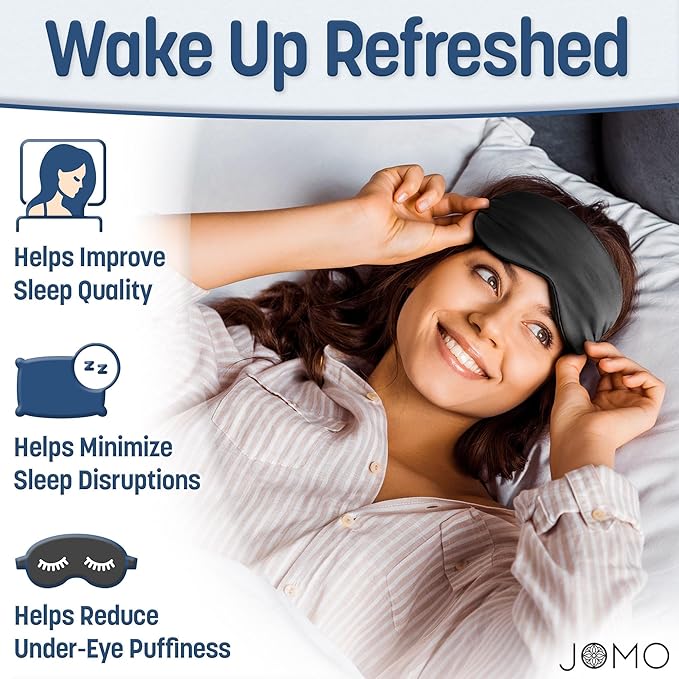 100% Tencel Sleep Eye Mask - Black - Superior to Cotton - Light Blocking Travel Blindfold for Men & Women - Ultra-Soft & Comfortable with Adjustable Strap for Restful Sleep - by JoMo