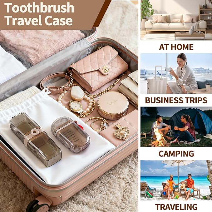 2Pcs Toothbrush Travel Case & Travel Soap Holder Dish Tray, Portable Clear Toothbrush Holders with Cover Leakproof Bar Soap Holder for Traveling School Camping Business Trip Bathroom