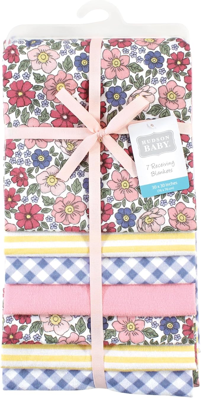 Hudson Baby Unisex Baby Cotton Flannel Receiving Blankets Bundle, Pink Blue Pretty Floral, One Size