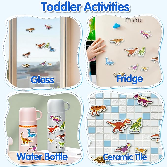 2 Sets Reusable Sticker Book for Kids, Puffy Jelly Stickers for Toddlers, Travel Essentials Craft Activities Toys for Boys Birthday Gifts - Dinosaur & Vehicles