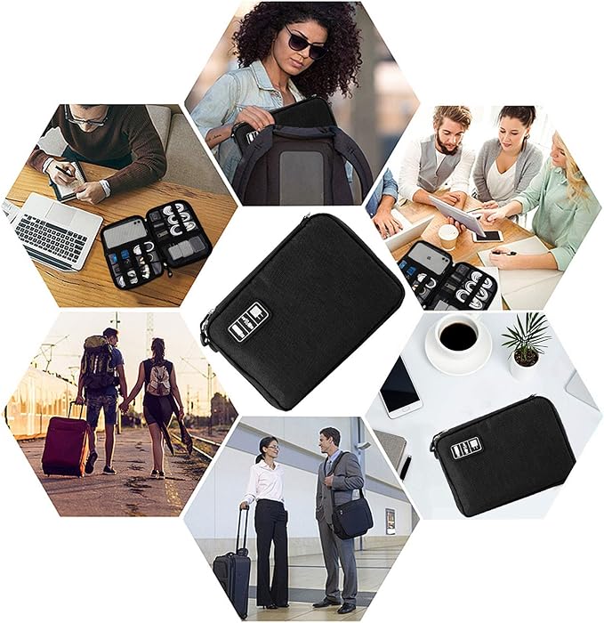 Travel Cable Organizer Bag Waterproof Portable Electronic Accessories Organizer for USB Cable Cord Phone Charger Headset Wire SD Card with 5pcs Cable Ties(Grey)