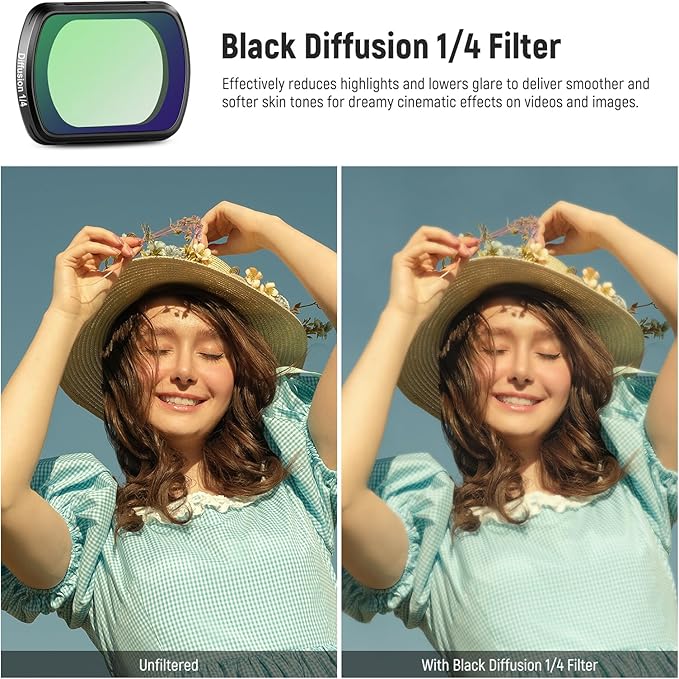 NEEWER Magnetic ND Filter Set Compatible with DJI Osmo Pocket4 Pocket 3 Creator Combo Accessories, 4 Pack Multicoated HD ND16/ND64/ND256/Black Diffusion 1/4 Action Camera Filter + 2X Cleaning Cloth