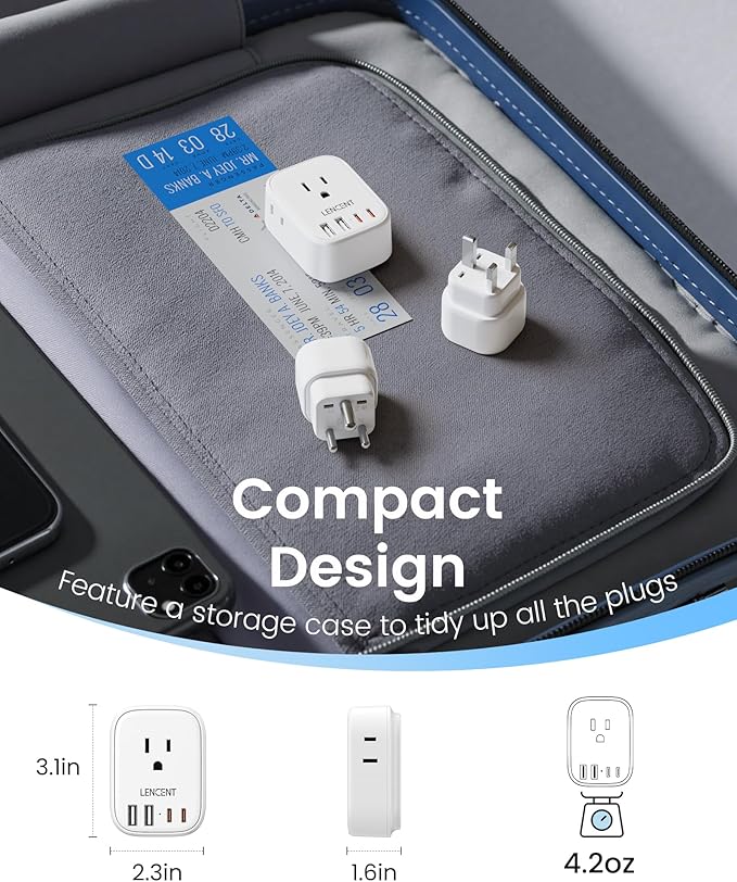 LENCENT Type C and Type D G Universal Travel Adapter Kit, International Power Plug Adapter for Europe UK Maldives Italy Ireland Scotland Dubai Singapore India Sri Lanka Tanzania Zanzibar Kuwait Nepal