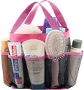 Lifewit Mesh Shower Caddy Portable for College Dorm Room Essentials with 7 Pockets, Freestanding Hanging Organizer Basket, Quick Dry Tote Bag for Camping, Bathroom, Beach, Travel, 1 Pack, Pink