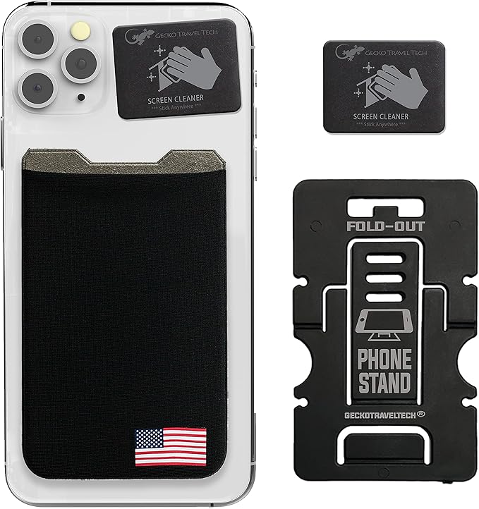 Phone Wallet - Adhesive Card Holder - Cell Phone Pouch - Stick on Lycra Pocket by Gecko - Carry Credit Cards and Cash