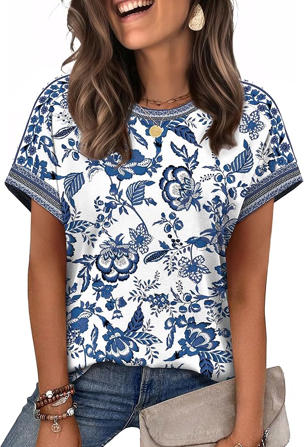 WIHOLL Womens Tops Short Sleeve Shirts Summer Outfits 2026 Spring Dressy Casual Clothes Clothing