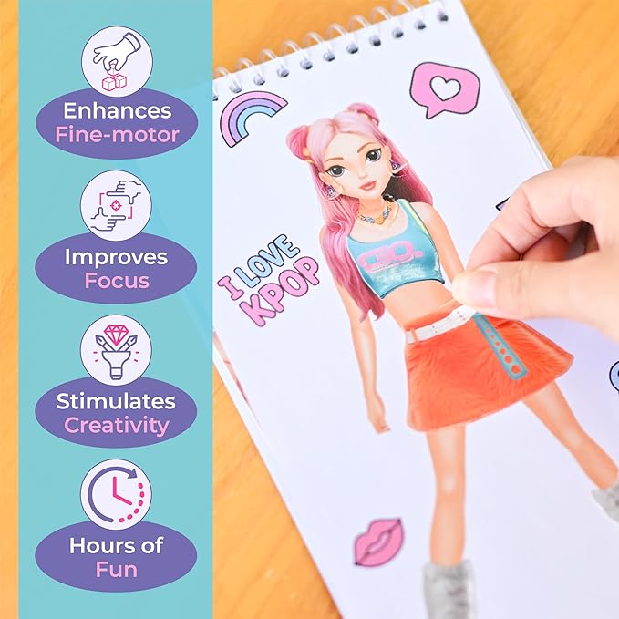 BSCOOL Sticker Dress up K-Pop - Sticker Activity Book for Kids. Learn Girls Fashion Design with Stickers and Guides for Kids 5 and up. K-Pop Singer Performance. Easter Gift for Girls