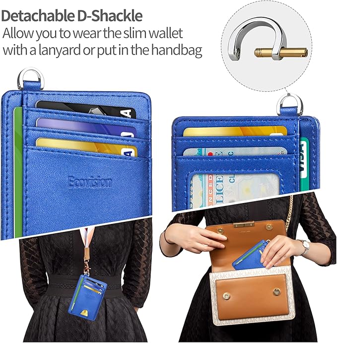 EcoVision Slim Minimalist Front Pocket Wallet, RFID Blocking Credit Card Holder Wallet with Detachable D-Shackle for Men Women