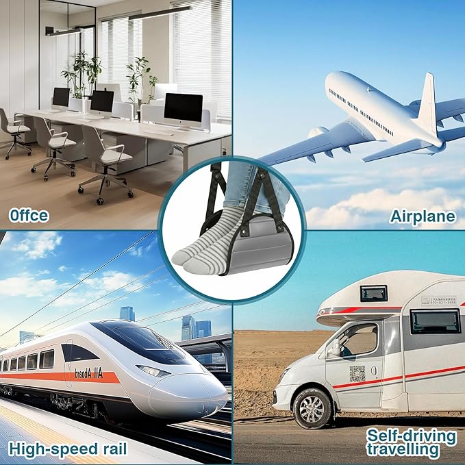 Foot Hammock for Plane Travel, Memory Foam Airplane Foot Hammock, Adjustable Foot Sling for Airplane & Office