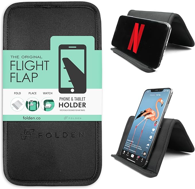Flight Flap Airplane Phone Holder, Flexible Cell Phone Holder, Folding Cellphone Stand for Desk, Bed, Office, Treadmill - Airplane Gadgets for Long Travel Accessories - Plane Essentials (Cordura)