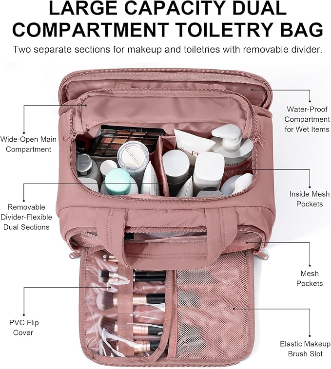 Bagstellar Travel Toiletry Bag for Women, Lightweight Large Quilted Puffy Makeup Bag Wide-open Make up Organizer Cloud Cosmetic Bag w/Handle for Traveling, Toiletries Essentials Accessories Dark Pink