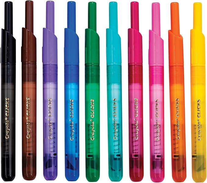 Crayola Clicks Retractable Tip Markers (10ct), Washable Cone Tip Art Marker Set, School Classroom & Craft Supplies for Coloring Books, Ages 3+