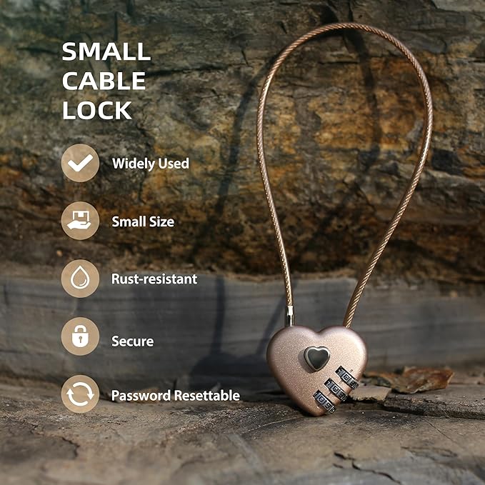 Cable Locks with Combination, Combo Lock with Cable, Small Padlock Combination, for Travel Luggage, Bag, Bike Helmet, Pet Cage, Cabinet, French Refrigerator Door, Pool Gate, Outdoor Fence