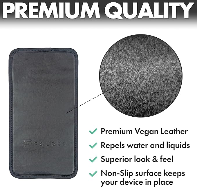 Airplane Phone Holder, Flexible Cell Phone Holder, Folding Cellphone Stand for Desk, Bed, Office, Treadmill - Airplane Gadgets for Long Travel Accessories - Plane Essentials (Vegan Leather)