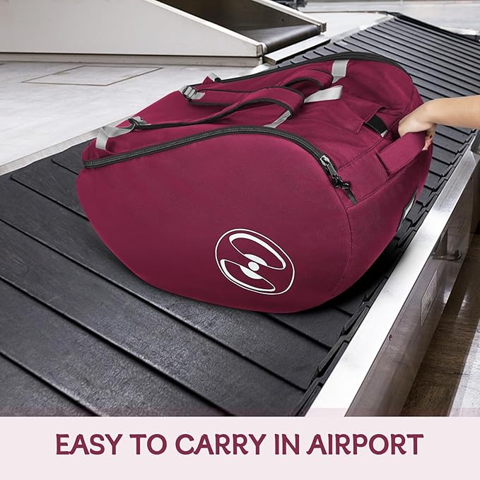 YOREPEK Padded Gate Check Stroller Bag Fits for Doona Car Seat Stroller with isofix Base, Sturdy Stroller Bag Backpack with Lockable Zipper, Foldable Stroller Cover for Airplane Travel, Wine Red