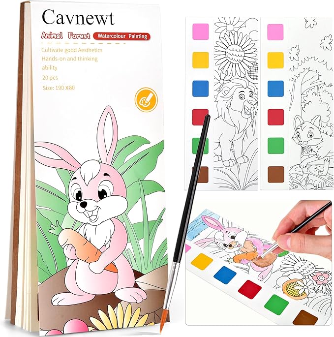 Cavnewt Paint with Water Coloring Book for Kids, Pocket Mess-Free Watercolor Painting Kit with Brush & Refill, Animal Forest Theme Travel Activity Toy,Easter Basket Stuffers Gifts for Kids