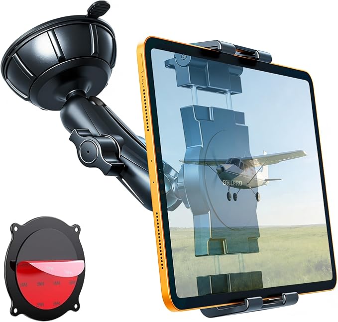OHLPRO Tablet Holder for Pilot Aircraft Windshield, Anti-Vibration Suction Cup Aviation Mount, Fits 5-13" iPad Pro 12.9, Mini 6, Air & Thick Cases, Heavy Duty for Car Dashboard, Cockpit, Truck
