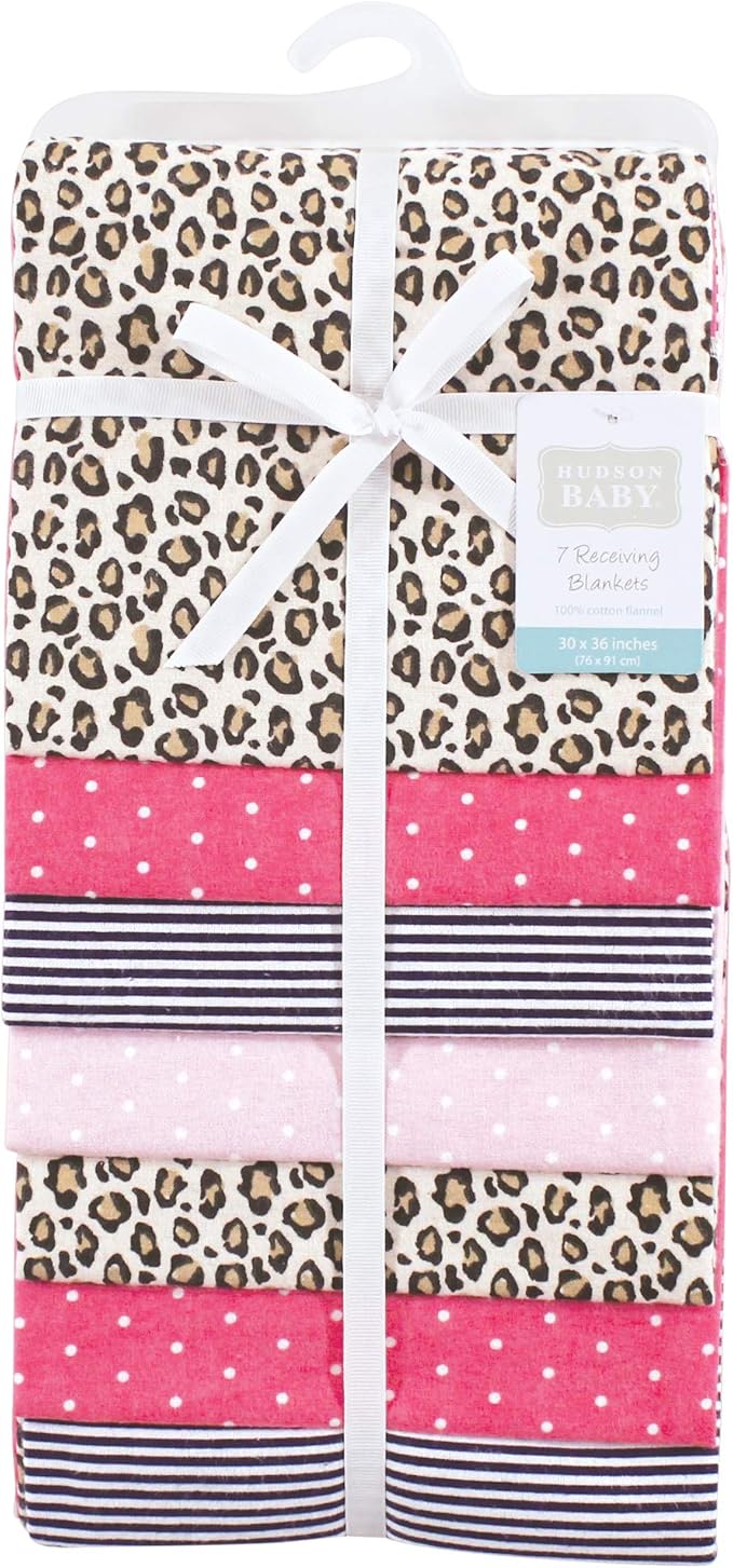 Hudson Baby Unisex Baby Cotton Flannel Receiving Blankets Bundle, Leopard, One Size