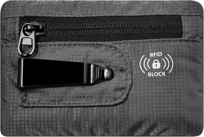 KOSMCCO RFID Blocking Clip Stash Pocket, Compact Hidden Travel Belt Wallet for Cards & Cash - Slim Pickpocket-Proof Design for Everyday Carry (Grey, Medium)