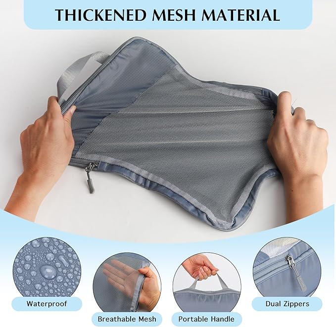 PFEYRPK Lightweight Compression Packing Cubes for Suitcases, Compressible Expandable Travel Packing Organizer with Clear Toiletries and Backpack Bag, Travel Essentials for Carry on Luggage 7 Set