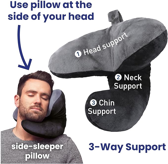 J-Pillow Travel Pillow | Travel Pillows for Airplanes | British Invention of The Year | Travel Neck Pillow | Side Sleep Pillow | Neck Pillow | Easy-to-Carry | Black