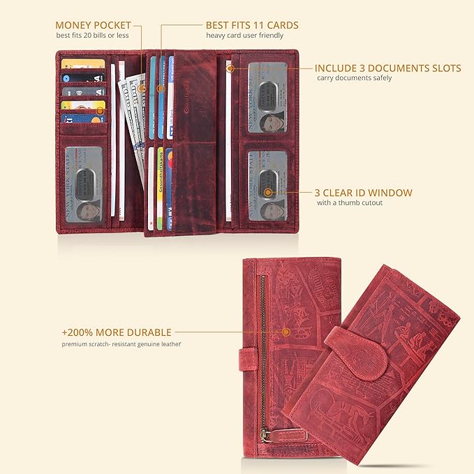 Real Leather Women Wallet Leather with RFID Blocking -Trifold Card Holder Designer Ladies Clutch with ID Window Wallets