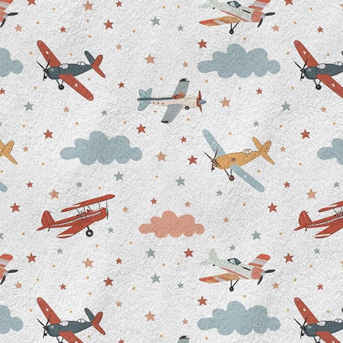 Unisex Plane Nursery Baby Throw Gift Blanket for Boys Girls, Cartoon Planes Clouds Stars Pattern Swaddle Receiving Bed Blanket for Newborn Toddlers Kids-60x80
