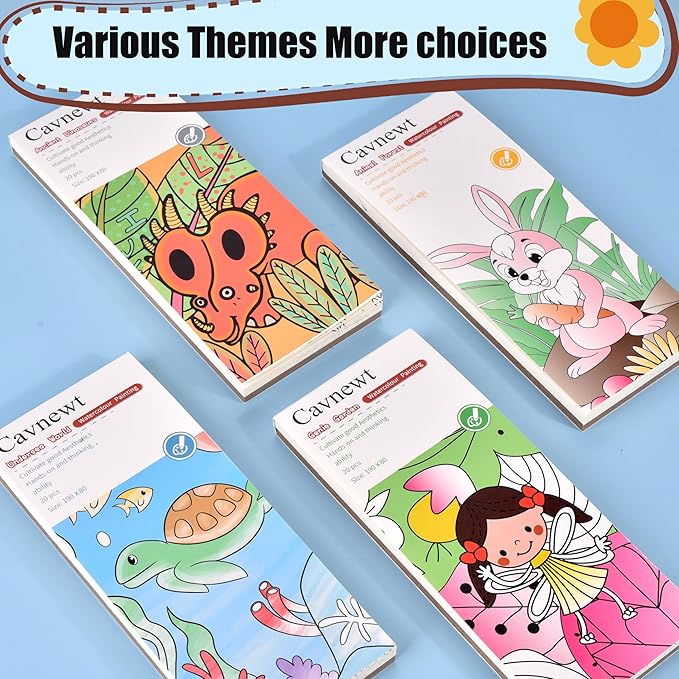 Cavnewt Pocket Watercolor Painting Book,21-Pages,Travel Paint Watercolor Coloring Book Set for Kids 3-8 Years Old,Boys and Girls Party Birthday Thank You Exchange Art Craft Gifts-Undersea World