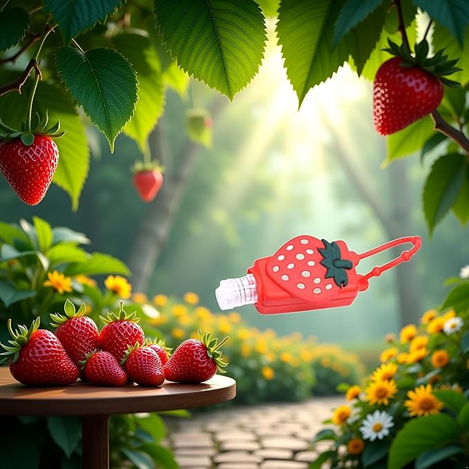 Red Strawberry Empty Travel Bottle Hand Sanitizer,Cartoon Hangable w Cover Silicone Refillable Bottle Cosmetic Container for Hand Soap Holder Refillable Portable Travel Containers