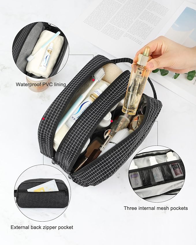 GOX Small Travel Toiletry Bag for Men, Dopp Kit, Water-Repellent Nylon, TSA Carry-On Leakproof Cosmetic Organizer (10.4"x5.5"x5.1") & Carry Handle (Black)