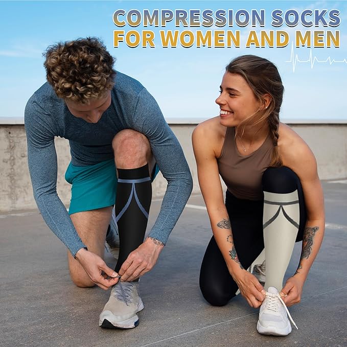 Sooverki Copper Compression Socks for Men & Women 8 Pack 15-20mmHg - Knee High Stockings Best Support for Running Athletic