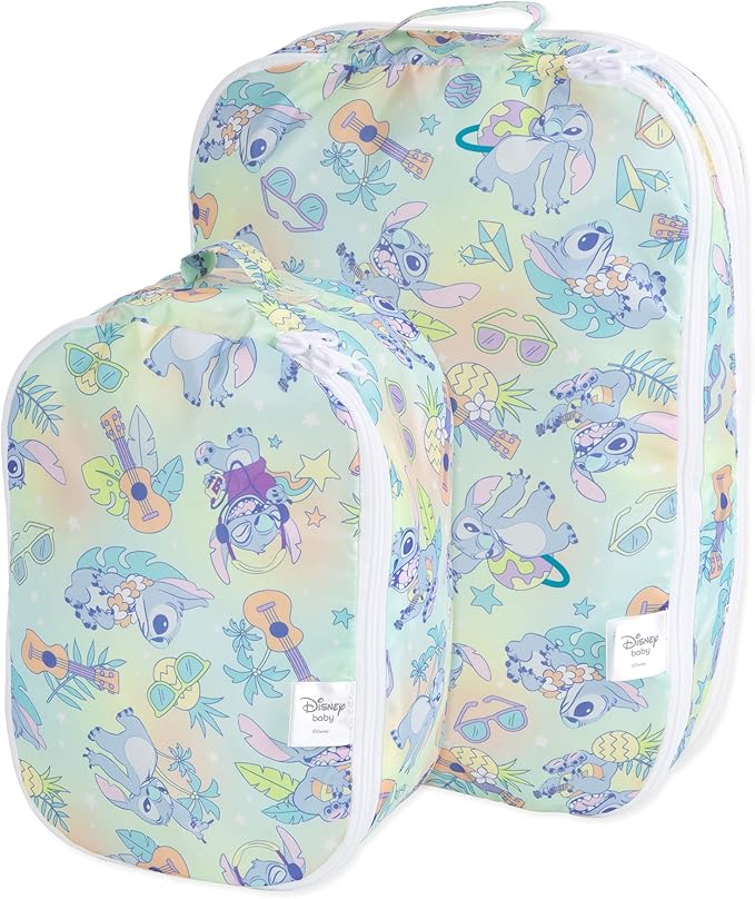 Bumkins Packing Cubes for Travel Bag, Organize Luggage with Compression Bags, Essential Traveling Accessories to Pack Carry On Suitcase, Must for Clothes or Toiletries, Set of 2 Sizes, Disney Stitch