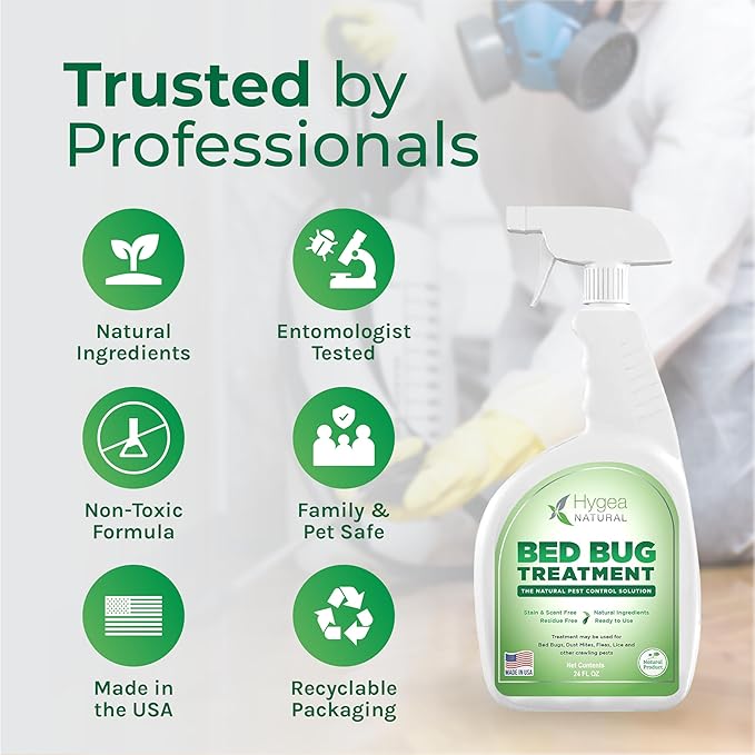Hygea Natural Lice, Mite, and Bed Bug Killer Natural Spray - Child & Pet Friendly - Immediate Results - Stain & Odor Free (24 Ounce)