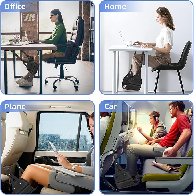 Travel Essentials Women Men, 2 Pack Black Airplane Footrest Leg Foot Hammock Rest Travel Luggage Accessories Gadgets Under Desk Flying Long Fight Trip Seat Organizer Must Haves Gifts Kids Needs
