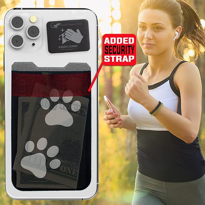 Phone Wallet - Adhesive Card Holder - Cell Phone Pouch - Stick on Lycra Pocket by Gecko - Carry Credit Cards and Cash