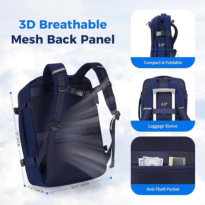 ECOHUB 17" Travel Backpack for Men United Airlines Personal Item Travel Bag TSA Friendly Business Computer Bag with USB Charging Port & Wet Compartment,Blue