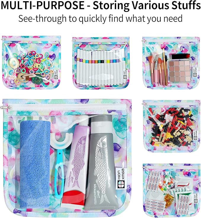 HIONXMGA TSA Approved Toiletry Bag, Set of 3 Clear Travel Toiletry Bag Quart Size Zipper Travel Pouch, Waterproof Makeup Cosmetic Bag for Women Men Kids Toiletries Carry on, Watercolor Large